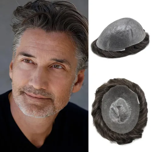 Miniatura 15 de Pieza de pelo para hombres Toupee sistema de reemplazo de cabello humano real, unidad de cabello humano ultrafino, postizo para hombre, protesis #1