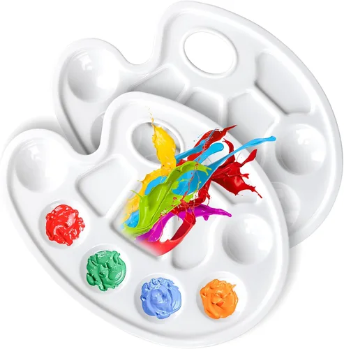FANDAMEI Bandeja de Pintura Oval, Bandeja de Pintura de Plástico, Paleta de Pintura, Bandejas de Pintura con Orificio para Pulgar para Adultos y