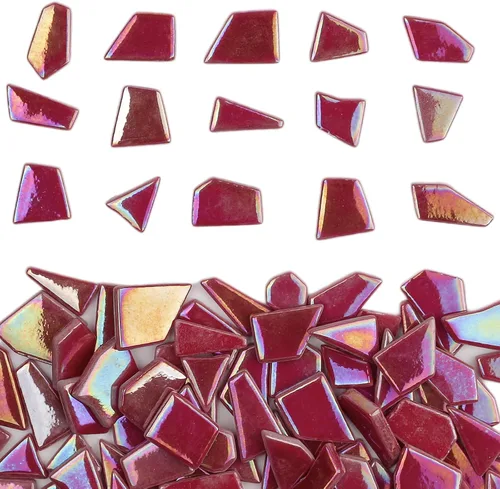 Miniatura 18 de Youway Style Azulejos de Mosaico de Vidrio Iridiscente para Manualidades a Granel, 200g Suministros de Mosaico de Vidrio Teñido, Piezas de Mosaico