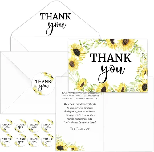 Miniatura 20 de Fumete Juego de 50 tarjetas de agradecimiento funerarias con sobres y calcomanías, tarjetas de agradecimiento de condolencias con mensaje