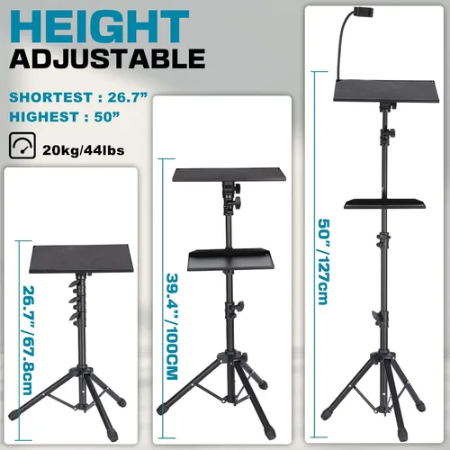Miniatura 2 de Lusweimi Soporte de trípode para proyector, soporte para laptop de 50 pulgadas con 2 estantes para proyector, iPad, equipo de DJ, soporte de suelo