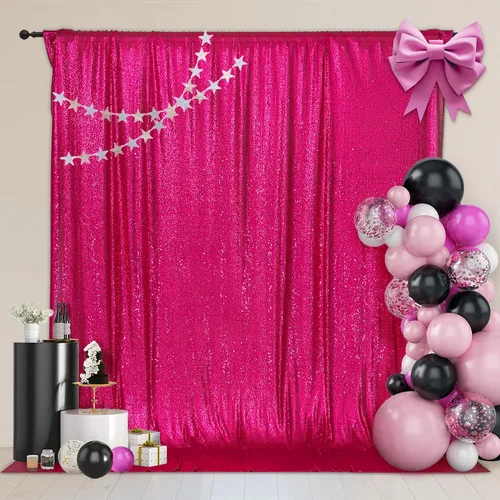 PartyDelight - Fondo de lentejuelas rosa intenso de 6 pies x 8 pies para fotografía, cortina de bodas y eventos especiales Rosa encendido