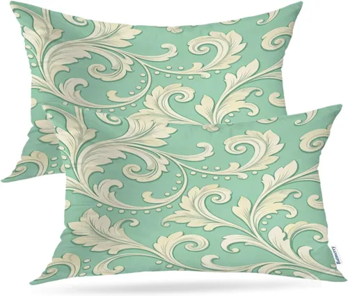 Miniatura 68 de Batmerry Juego de 2 fundas de almohada decorativas con estampado floral gris y blanco de 18 x 18 pulgadas, estilo victoriano con patrón de flores