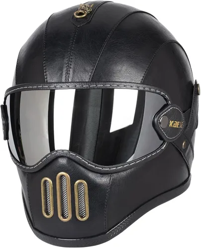 Miniatura 4 de Casco retro de motocicleta de cara completa de cuero de fibra de vidrio para hombres y mujeres Street Off-Road Ciclomotor Racing ATV Motocross