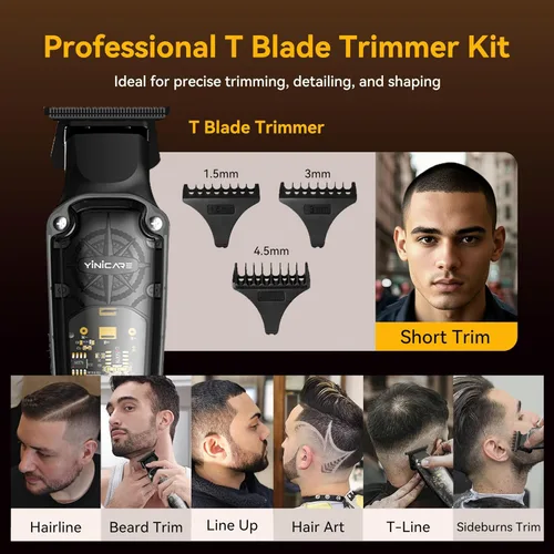 Miniatura 4 de Kit de cortapelos para hombre, kit de corte de pelo eléctrico profesional inalámbrico con pomada, recortadora de hoja en T sin brecha, protectores