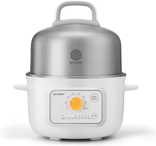 BUYDEEM G32 Vaporizador Eléctrico de Alimentos 1.56L, Vaporizador de Acero Inoxidable para Verduras, Huevos y Mariscos, 8 Configuraciones de Tiempo,