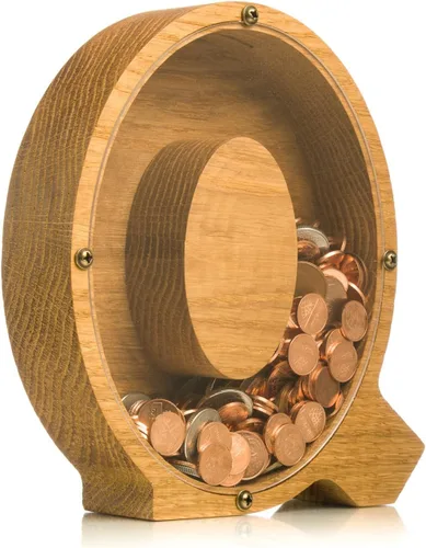 Miniatura 16 de Alcancía de madera personalizada con letra para niños, niñas y adultos, bancos de monedas de madera de roble duradero, 3 tamaños para elegir