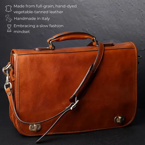Miniatura 4 de Time Resistance Maletín de cuero para hombres - Maletín para laptop de cuero italiano de grano completo - Bolso de mensajero - Caja de regalo Marrón