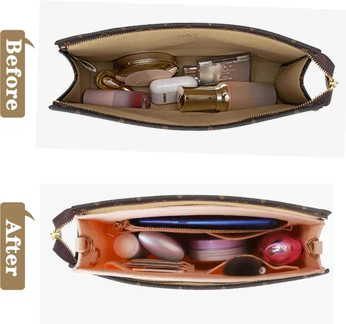 Miniatura 4 de MISIXILE Organizador de bolsa de fieltro con cremallera y hebillas doradas, organizador de bolso para bolsa de aseo 19 26