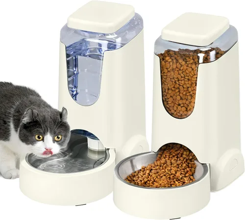 Miniatura 12 de Paquete de 2 alimentadores automáticos para gatos y dispensador de agua de acero inoxidable, juego de bebedero para perros por gravedad, juego