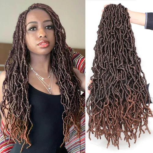 Miniatura 27 de Leeven - 6 paquetes de 21 mechones de cabello largo trenzado para mujer, trenzas de ganchillo sintético de cabello rizado desordenado estilo Rastas