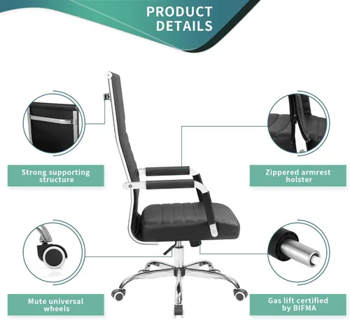 Miniatura 3 de Tuoze Silla de oficina con respaldo alto, silla de escritorio de cuero, sillas ejecutivas modernas, acanaladas, altura ajustable, silla de tareas