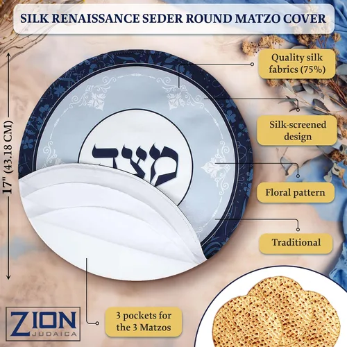 Miniatura 2 de Zion Judaica - Juego de fundas redondas de matzá de seda de 17 pulgadas, se adapta a matzos redondos o cuadrados, 3 bolsillos, soporte rectangular