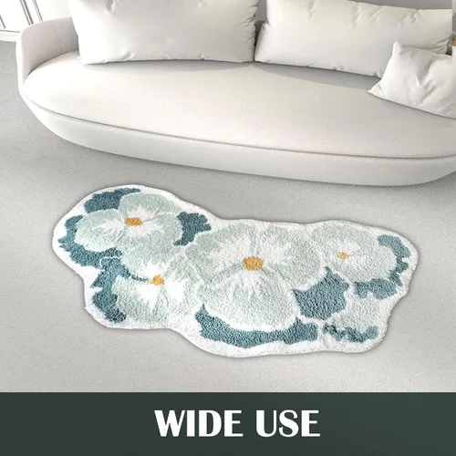 Miniatura 8 de Alfombra de baño curvada en forma de flor verde, de 40 x 19 pulgadas, antideslizante, absorbente de agua, bonita alfombra floral para tina, alfombra
