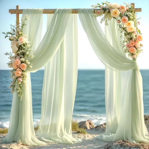Miniatura 4 de Tela drapeada para arco de boda de 28 x 19 pies, telón de fondo de tela de gasa transparente, 2 paneles de cortinas verde salvia para decoración