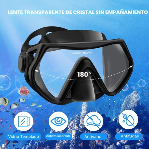 Miniatura 2 de Equipo de esnórquel para adultos, juego de esnórquel máscara de buceo, gafas de natación para adultos con cubierta de nariz, vidrio templado HD
