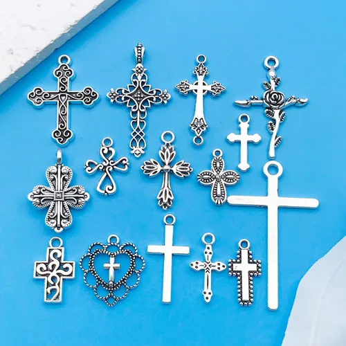 Miniatura 2 de Youdiyla Aleación de plata antigua Cruz serie colgante fabricación de joyas DIY llavero pendientes Diversos diseños dijes para hacer joyas, pulseras