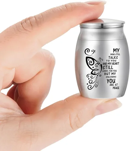 Miniatura 8 de Dletay Urnas pequeñas para cenizas humanas, recuerdo de 1.6 pulgadas, de acero inoxidable, mini urna conmemorativa de mariposa para mujeres y hombres
