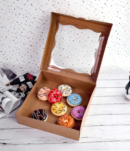 Miniatura 5 de CHERRY - Paquete de 15 cajas para pastelería marrón de 12 x 12 x 3 pulgadas con ventana de PVC para tartas y galletas, caja grande de papel kraft