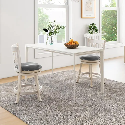 Miniatura 2 de COSTWAY Juego de 2 taburetes de bar para isla de cocina, taburetes giratorios de altura de mostrador sin brazos de 25.5 pulgadas con asiento