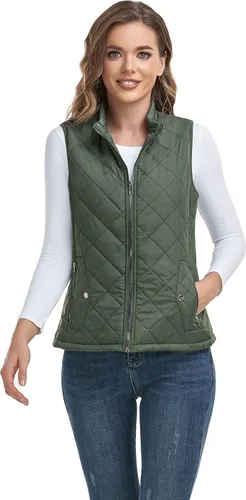 Miniatura 3 de LONGKING Chaleco para mujer con un bolsillo interior, cuello alto, ligero, acolchado, con cremallera, para mujer