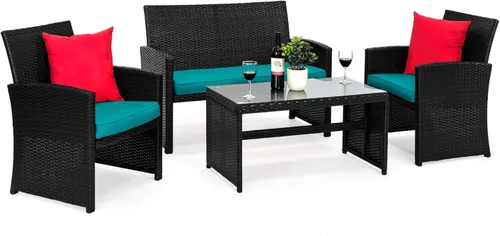 Miniatura 13 de Best Choice Products juego de muebles de mimbre para patio al aire libre, 4 piezas, para conversación en el patio trasero con mesa de café, cojines