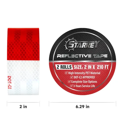 Miniatura 2 de Cinta Reflectante para Exteriores Roja Blanca 1 pulgada X 150 pies (2 Rollos) Impermeable Autoadhesiva DOT-C2 Cinta de Seguridad Reflectante