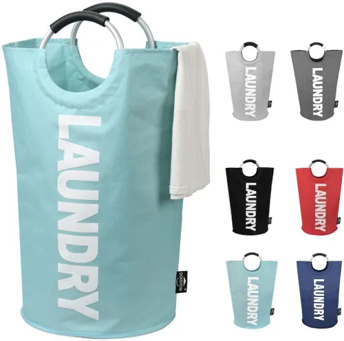 Miniatura 17 de DOKEHOM - Canasta de lavandería extragrande de 125 litros, bolsa de lavandería plegable, canasta de ropa alta y autónoma, contenedor de lavado Beige