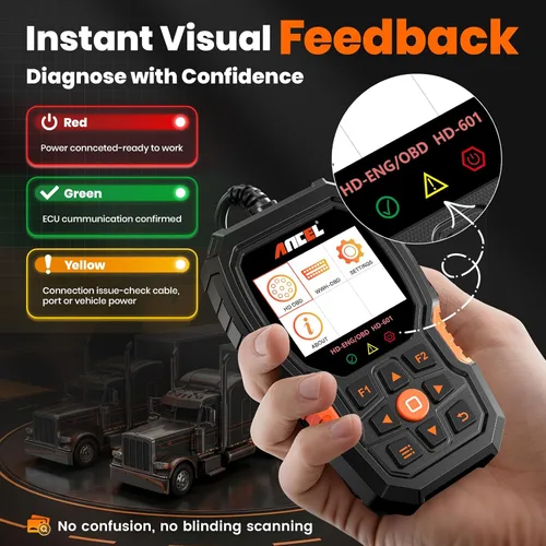 Miniatura 6 de ANCEL Escáner de Camión Resistente HD601 Herramienta de Diagnóstico de Sistema Completo para Diésel Compatible con Cummins, Detroit, Freightliner