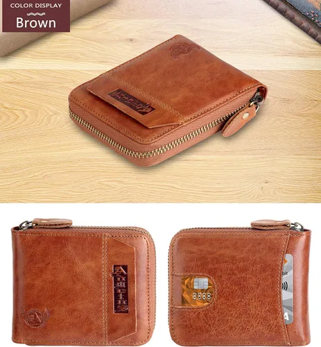 Miniatura 33 de Admetus - Cartera de piel auténtica para hombre con cremallera, plegable