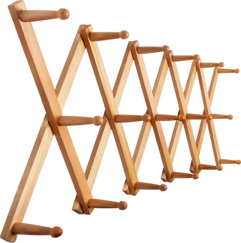Miniatura 7 de SKOLOO Perchero para sombreros de pared con 17 ganchos, madera maciza, moderno, ampliable, perchero de pared para abrigos, sombreros, bolsos, gorras