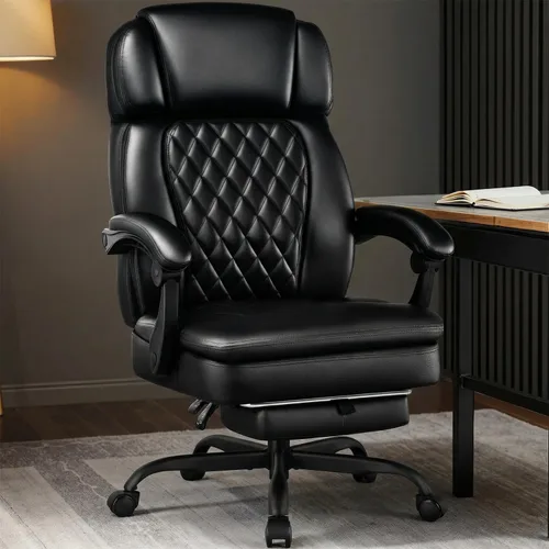 Miniatura 8 de Silla de oficina ejecutiva de 400 libras con reposapiés para personas pesadas, silla de escritorio ergonómica grande y alta con reposacabezas Negro