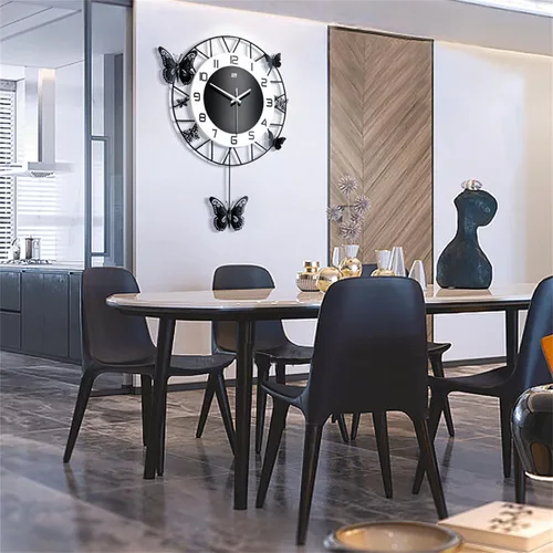 Miniatura 2 de Reloj de pared grande de 20 pulgadas, moderno reloj de pared de péndulo de mariposa, decoración artística silenciosa, sin tictac, decoración