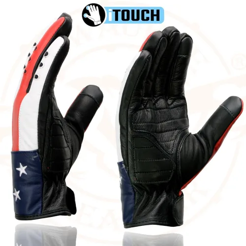 Miniatura 5 de Milwaukee Leather MG7527 - Guantes de mano de motocicleta compatibles con pantalla táctil de cuero negro con estrellas y rayas para hombre