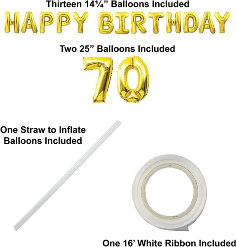 Miniatura 4 de Beistle Cartel de globo de feliz cumpleaños número 70, letras inflables de Mylar para colgar, suministros de fiesta, color dorado, de 14.5 a 25 x