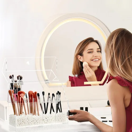 Miniatura 3 de Vevitts Organizador de Maquillaje de Acrílico, Caja de Almacenamiento de Cepillos de Cosméticos Transparente con 4 Soportes para Cepillos
