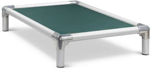 Kuranda Cama elevada para perros a prueba de mordeduras - Aluminio plateado - 35" x 23" - Cordura Nylon - Verde bosque
