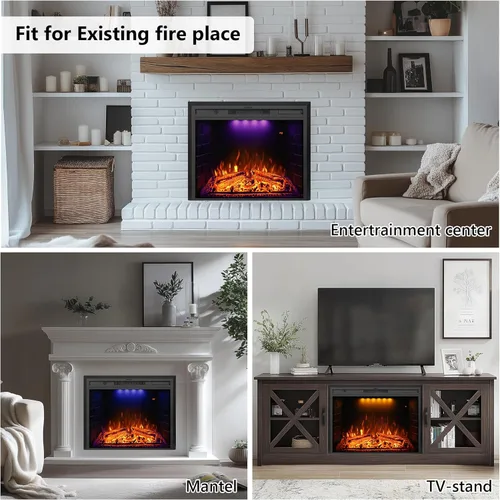 Miniatura 2 de Chimenea eléctrica de 33 pulgadas, chimenea de pared eléctrica con control remoto, registro realista y sonido crujiente, protección contra