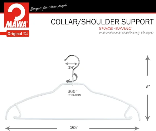 Miniatura 8 de Mawa by Reston Lloyd Silhouette - Percha de camisa antideslizante que ahorra espacio con barra para pantalones y ganchos para falda, estilo 42/FTU