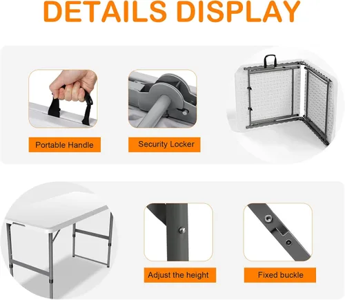 Miniatura 4 de VTOY Mesa plegable de 4 pies (24 x 48 pulgadas), mesa resistente para interiores y exteriores con asa de transporte, mesa plegable para picnic