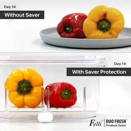 Miniatura 5 de Felli Duo Fresh Produce Saver para Nevera, Recipiente para Frutas y Vegetales con Ventilación y Drenaje en la Parte Inferior para Lavado, Colador