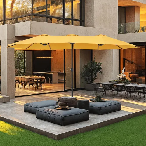 Miniatura 11 de MFSTUDIO Sombrilla de patio de 15 pies con base incluida, sombrilla rectangular grande de mercado de doble cara para exteriores con mango