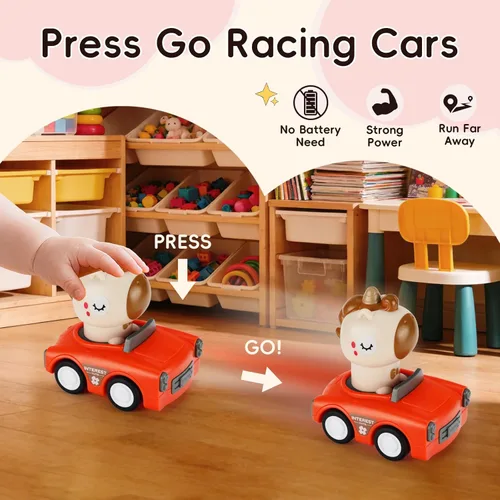 Miniatura 3 de Juguete de coche Press and Go para niños pequeños de 1 a 3 años, auto de empuje de animales alimentado por fricción, no necesita pilas, sin BPA