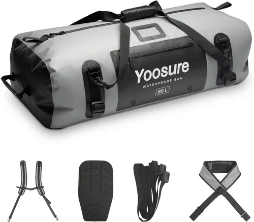 Miniatura 9 de Bolsa de lona impermeable de 80 Lt, mochila seca para motocicleta, bolsas impermeables con cremallera y almohadilla espaciadora para kayak, rafting