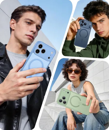 Miniatura 1034 de FNTCASE Funda para iPhone 17 Pro: Fundas delgadas translúcidas de color azul claro compatibles con MagSafe, protección completa de la cámara