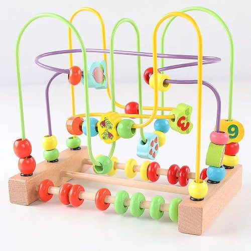 Miniatura 7 de QZMTOY Juguetes de madera para niños pequeños, juguete de laberinto de cuentas para niños pequeños con animales coloridos, frutas y formas, juguetes