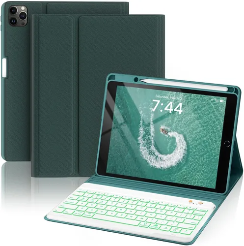 Miniatura 21 de OYEEICE Funda de teclado para iPad 6ª/5ª generación de 9.7 pulgadas, teclado inalámbrico desmontable retroiluminado de 7 colores, cubierta magnética