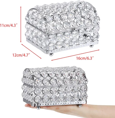 Miniatura 2 de ELLDOO Joyero de cristal, caja organizadora de aretes, anillos, decoración del hogar, caja decorativa con tapa, regalo plateado para San Valentín