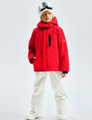 Miniatura 4 de GEMYSE Chaqueta de esquí impermeable con capucha para niño con forro polar resistente al viento chaqueta de invierno