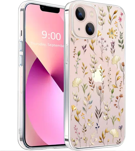 Miniatura 17 de Unov - Funda compatible con iPhone 13 Pro, funda transparente con diseño, patrón floral en relieve, suave protector delgado de TPU contra golpes